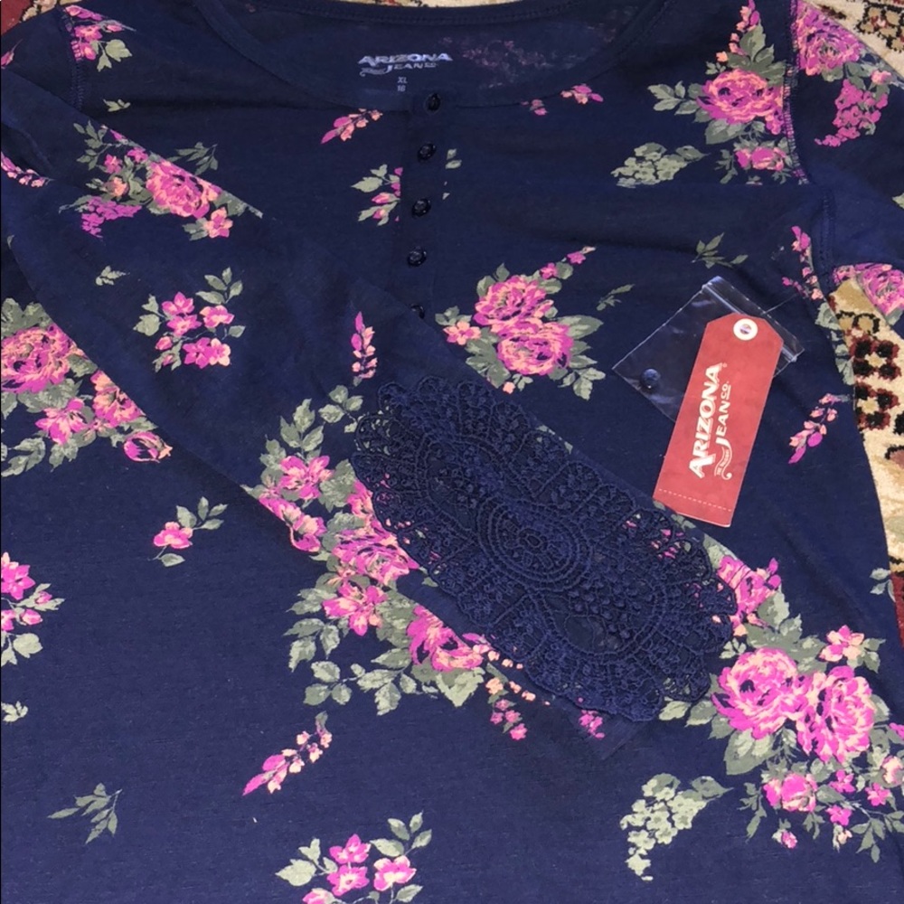 Navy, floral long sleeve henley